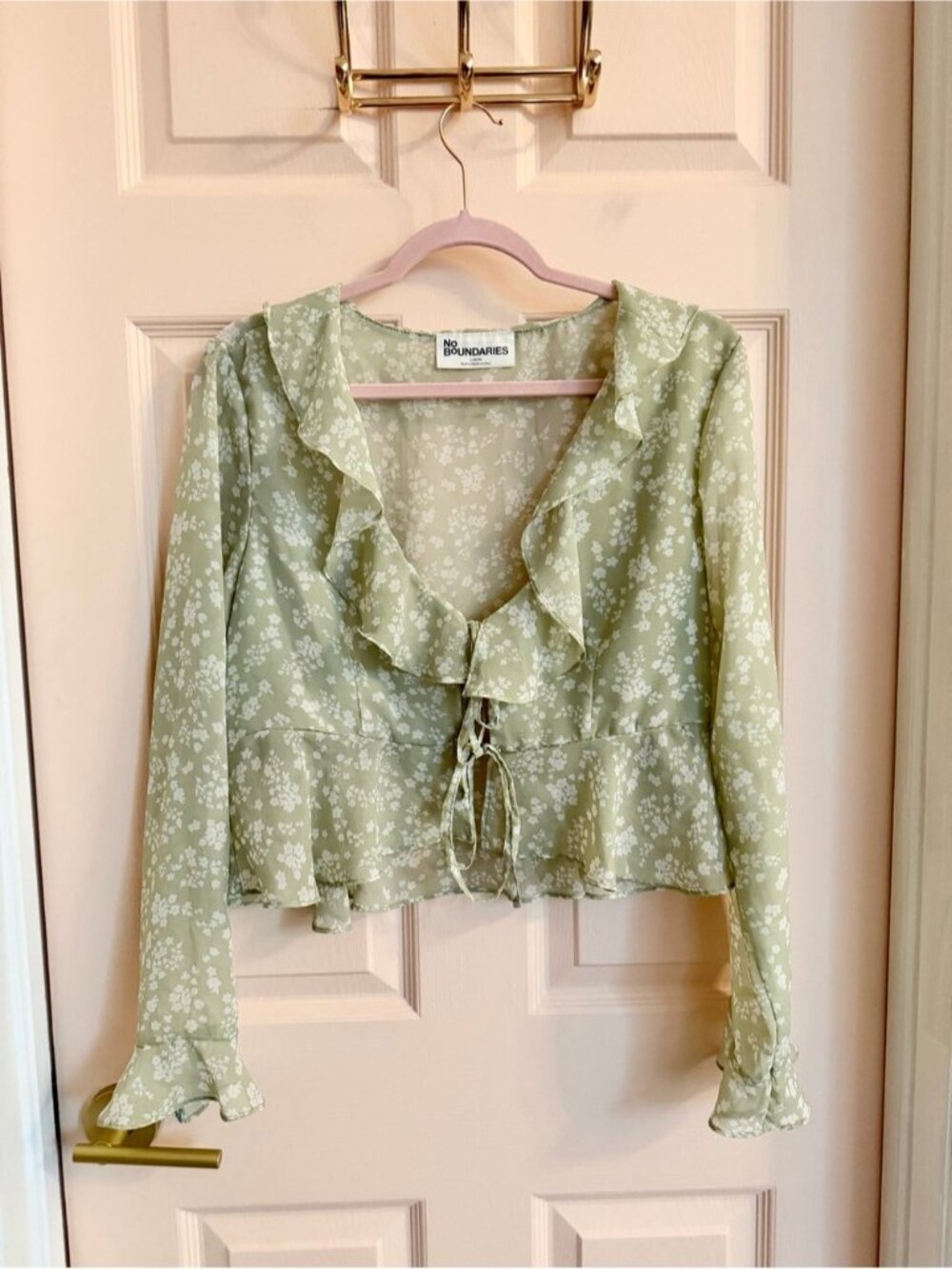 Green floral tie front top